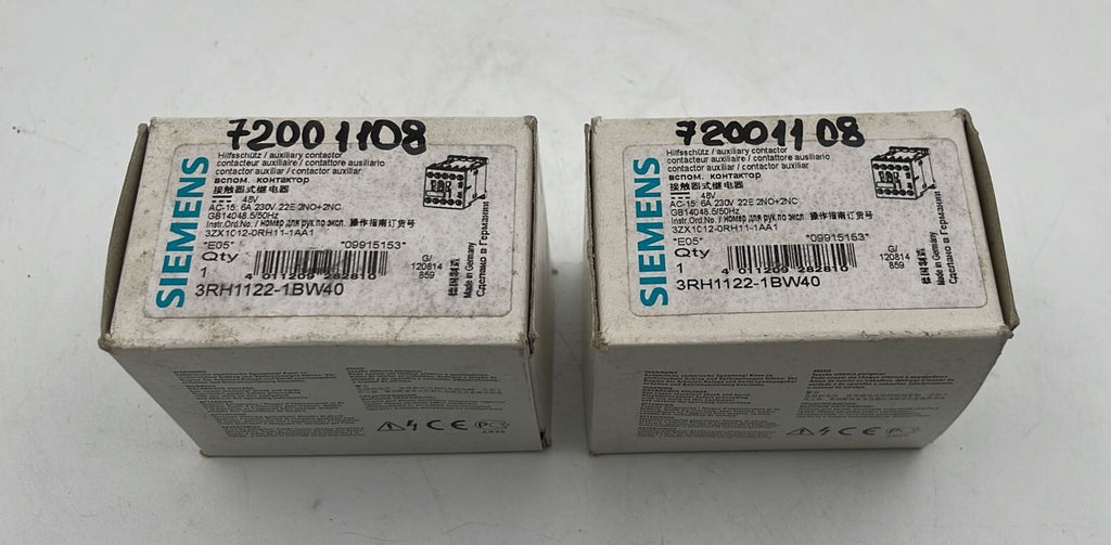 [LOT OF 2] NEW - Siemens 3RH1122-1BW40 Auxiliary contactor 6A 230V 2NO + 2NC
