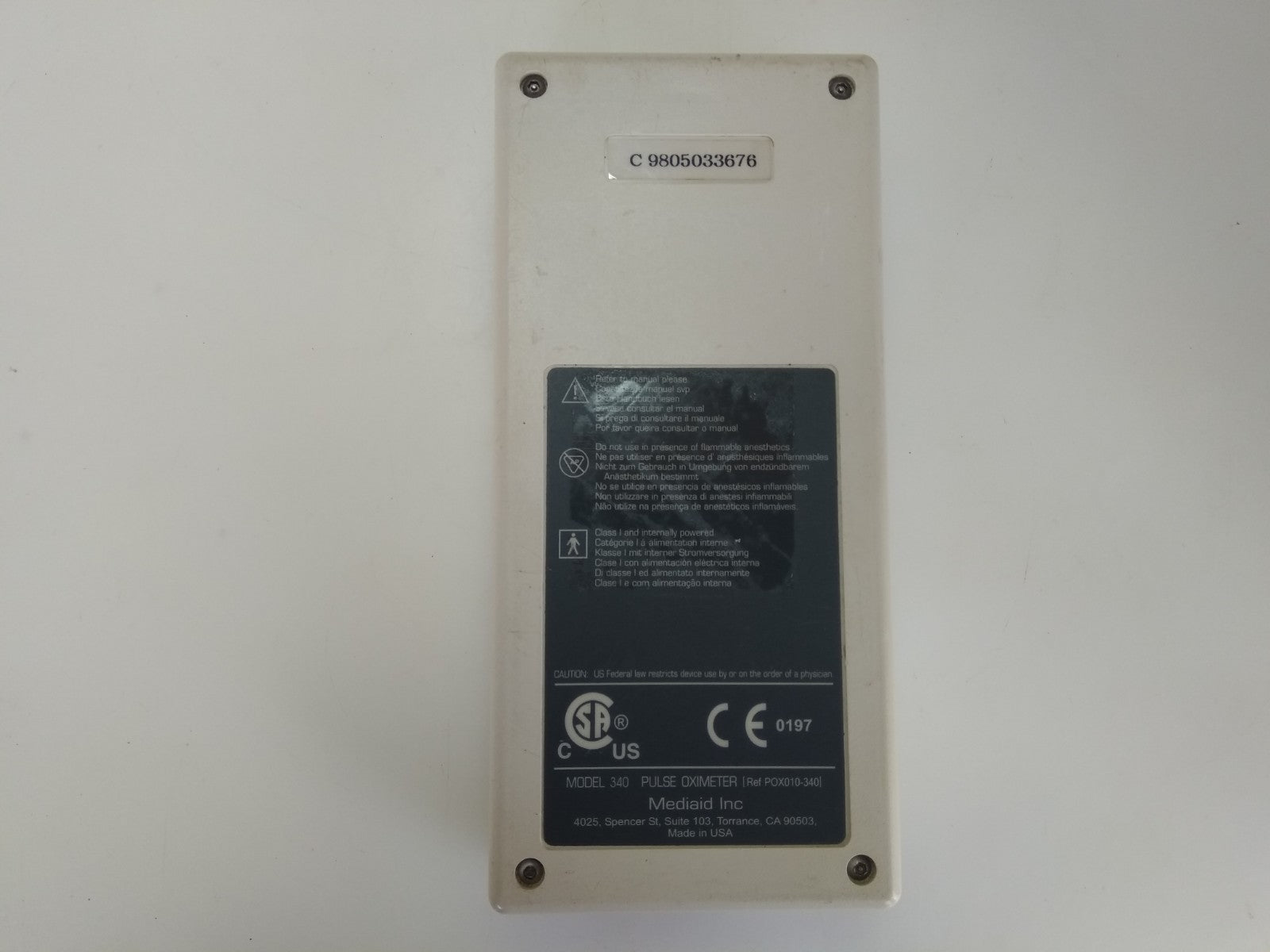 Palco Laboratories Model 340  Pulse Saturation Oximeter POX010-340