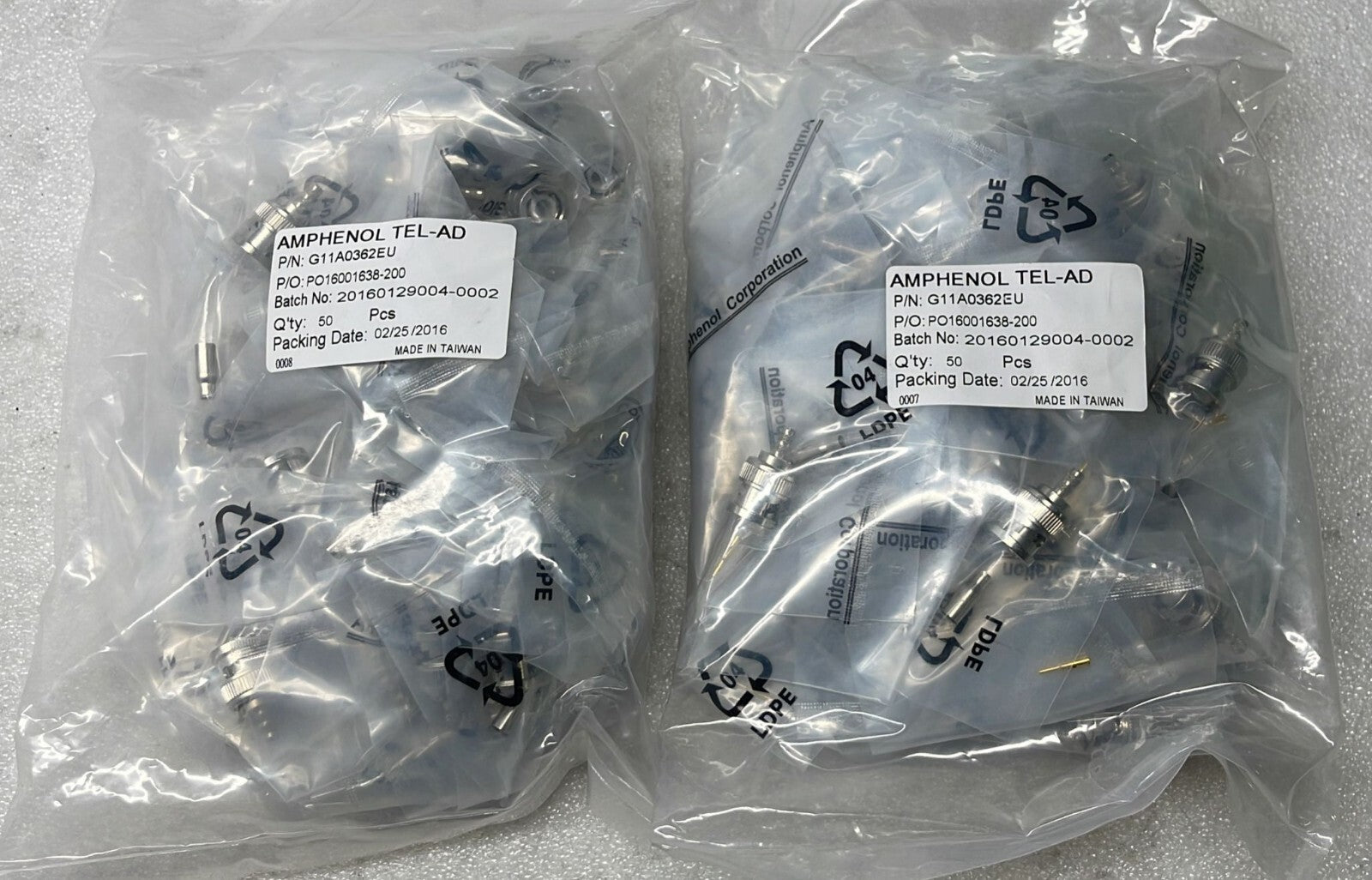 [LOT OF 100] AMPHENOL BNC CONNECTOR MALE RG316/174/188 CRIMP G11A0362EU