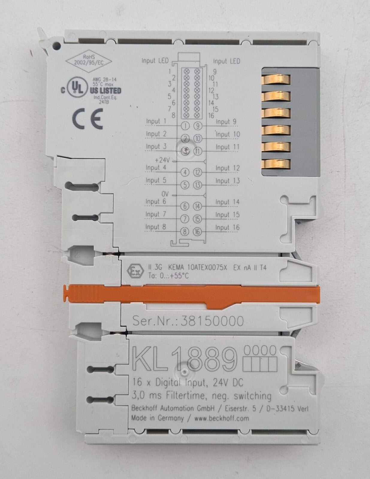 BECKHOFF KL1889 PLC Module 16-Channel Bus Terminal 24 VDC