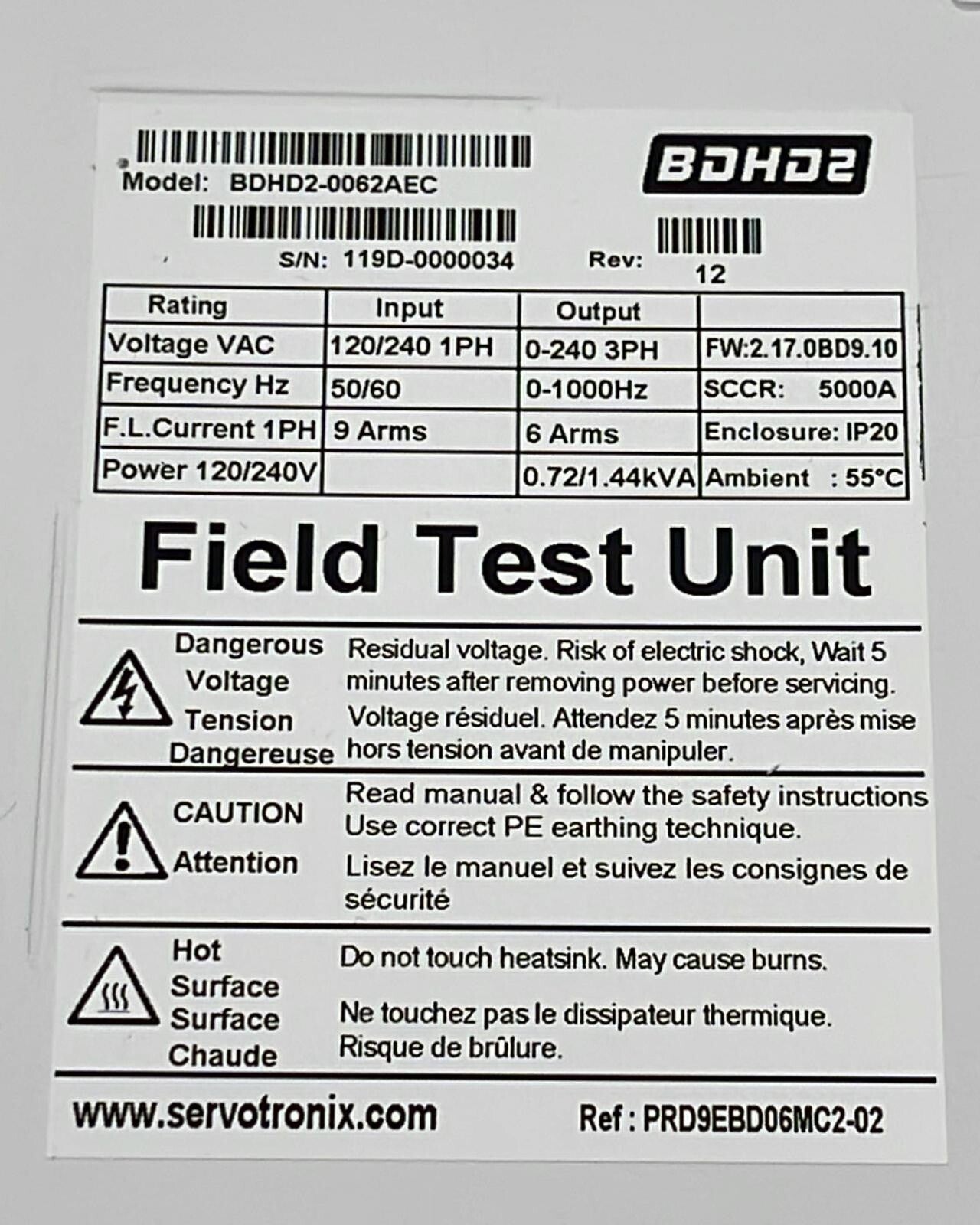 Servotronix BDHD2 Servo Drive BDHD2-0062AEC