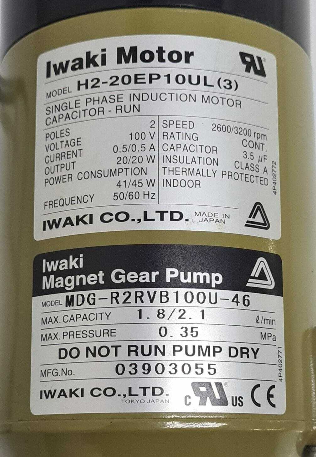 Iwaki Motor H2-20EP10UL(3) Magnet Gear Pump MDG-R2RVB100U-46