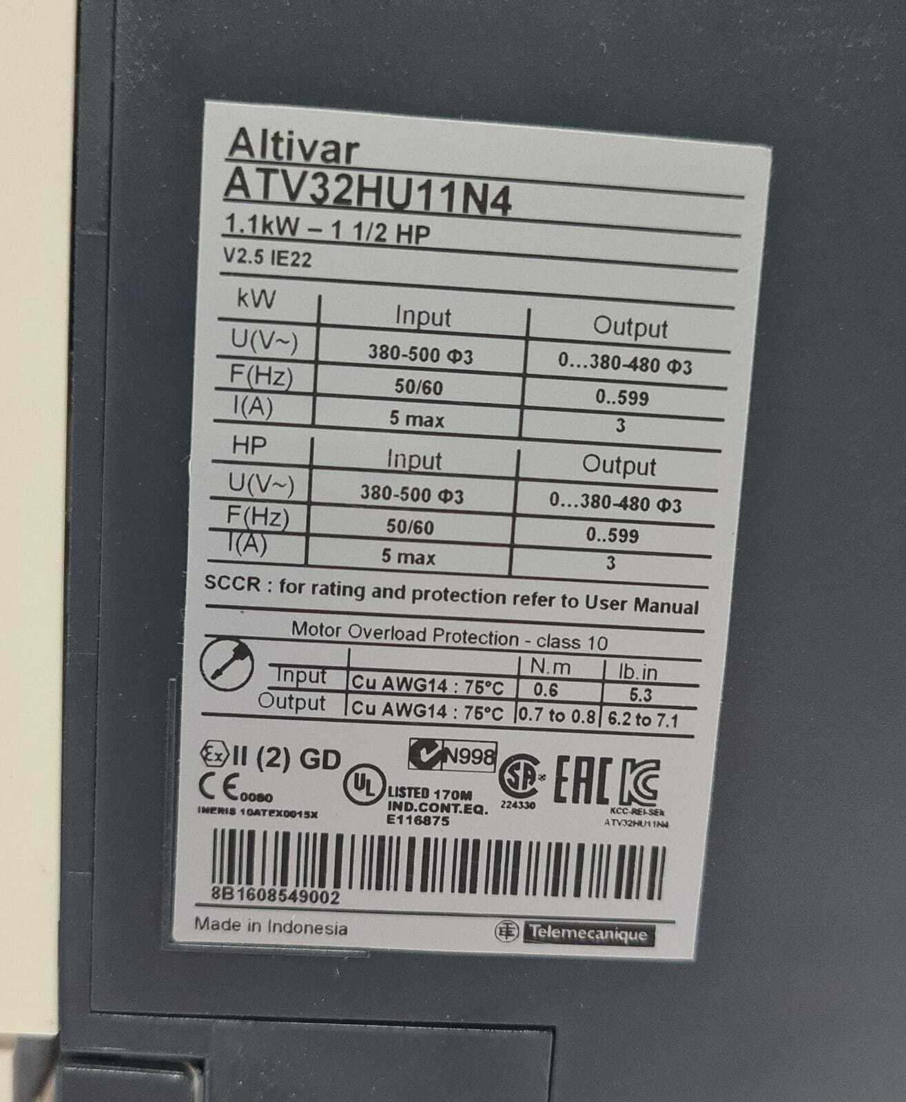 Schneider Altivar ATV32HU11N4 Inverter 500V Variable Speed Drive