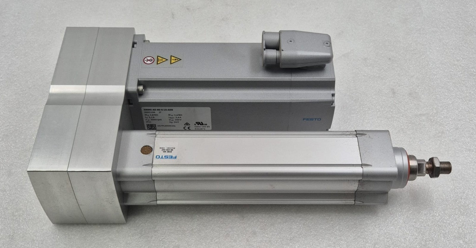 Festo ESBF electric linear actuator side view with servo motor attached
