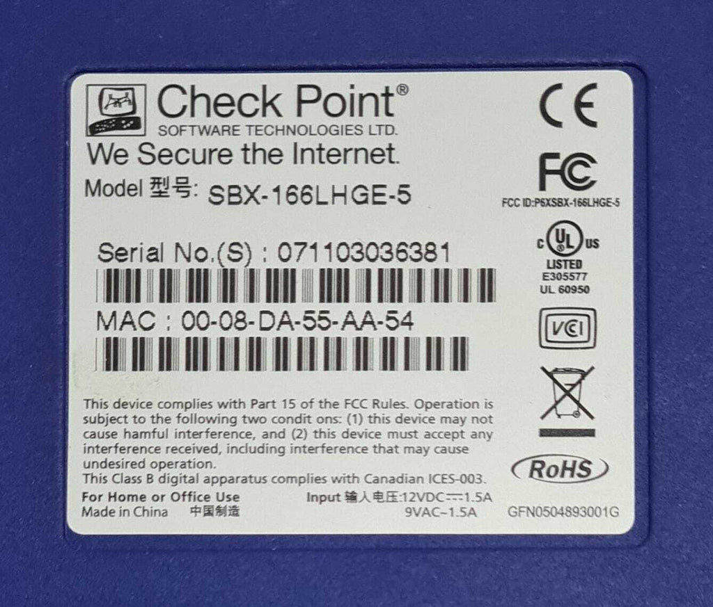 CheckPoint VPN-1 UTM Edge X Internet Security Appliance SBX-166LHGE-5