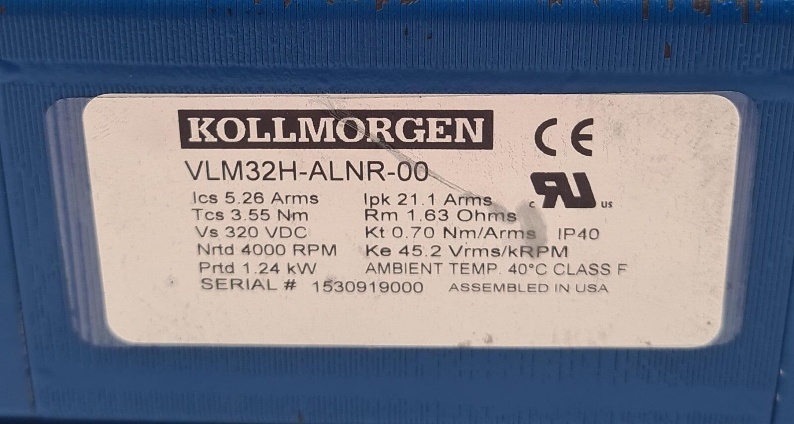 Kollmorgen Brushless Servo Motor VLM32H-ALNR-00 1.24kW 4000Rpm for HP Indigo