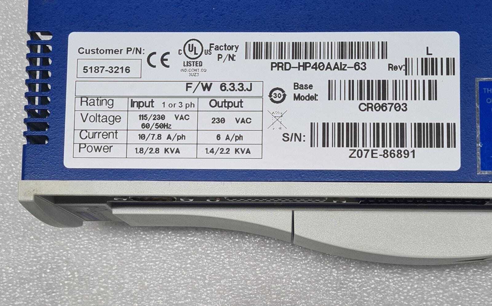 NEW - Kollmorgen CR06703 PRD-HP40AAlz-63 Servostar CD Servo Controller 5187-3216