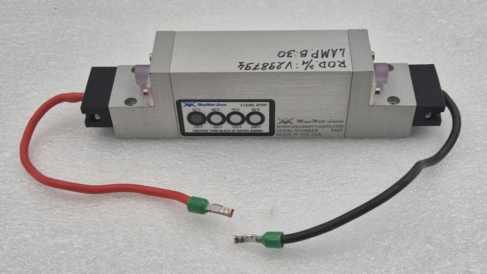 Mega Watt Lasers solid-state laser rod flash lamp assembly with power leads