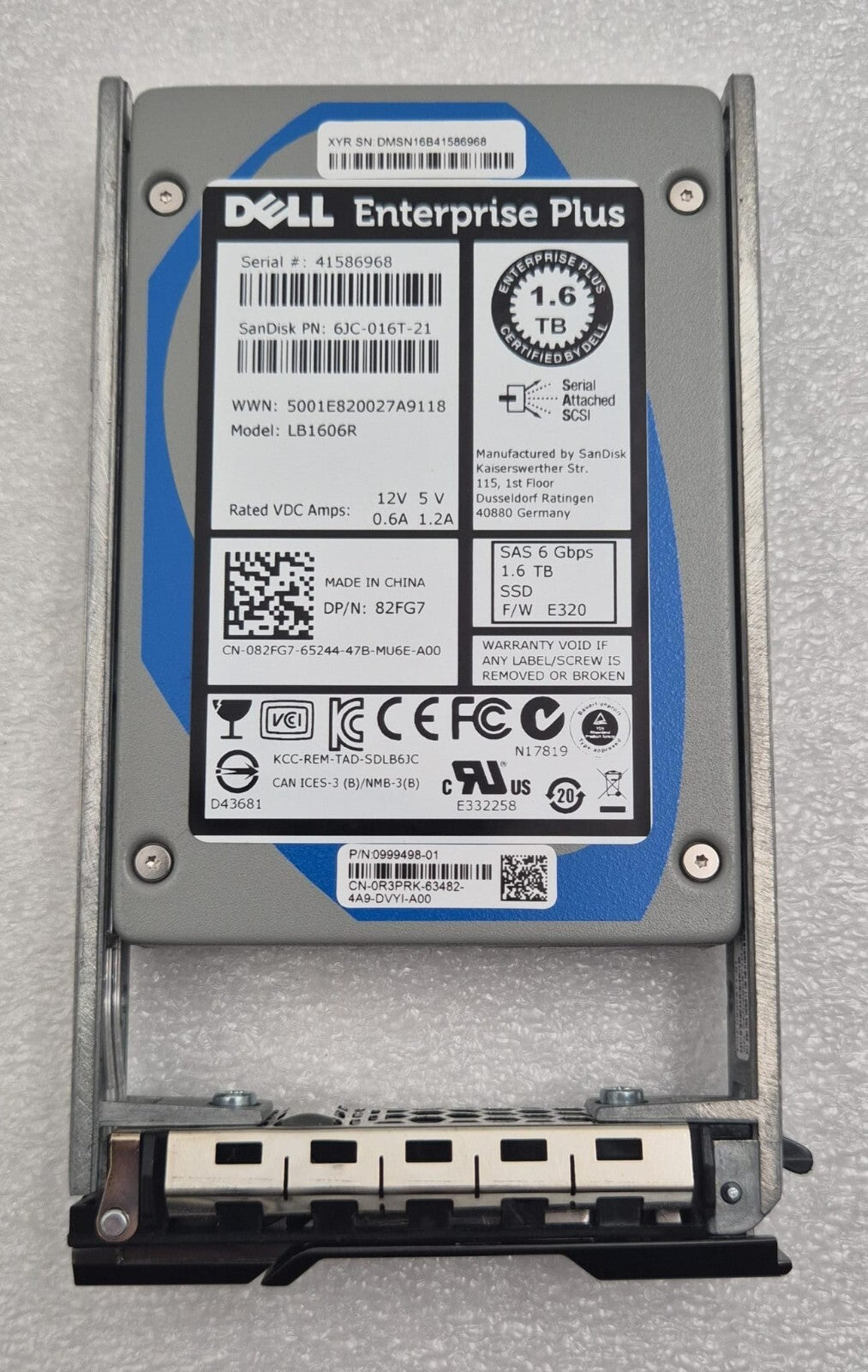 Dell 1.6TB SAS SSD 2.5 inch drive with Compellent caddy LB1606R