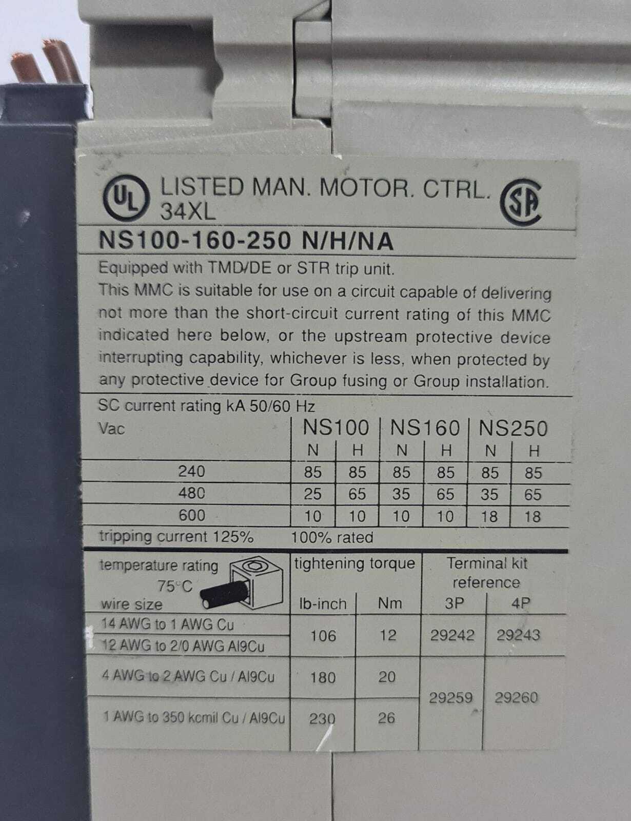 Schneider MERLIN GERIN Compact NS 160 N 160N TM 125 D Circuit breaker 100 / 125A
