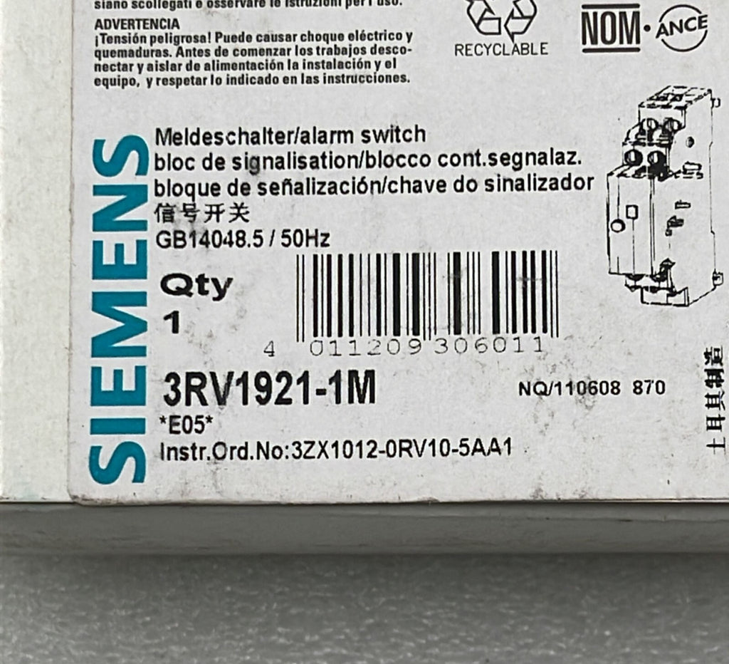 [LOT OF 7] NEW - Siemens 3RV1921-1M Alarm Switch GB14048.5/50Hz