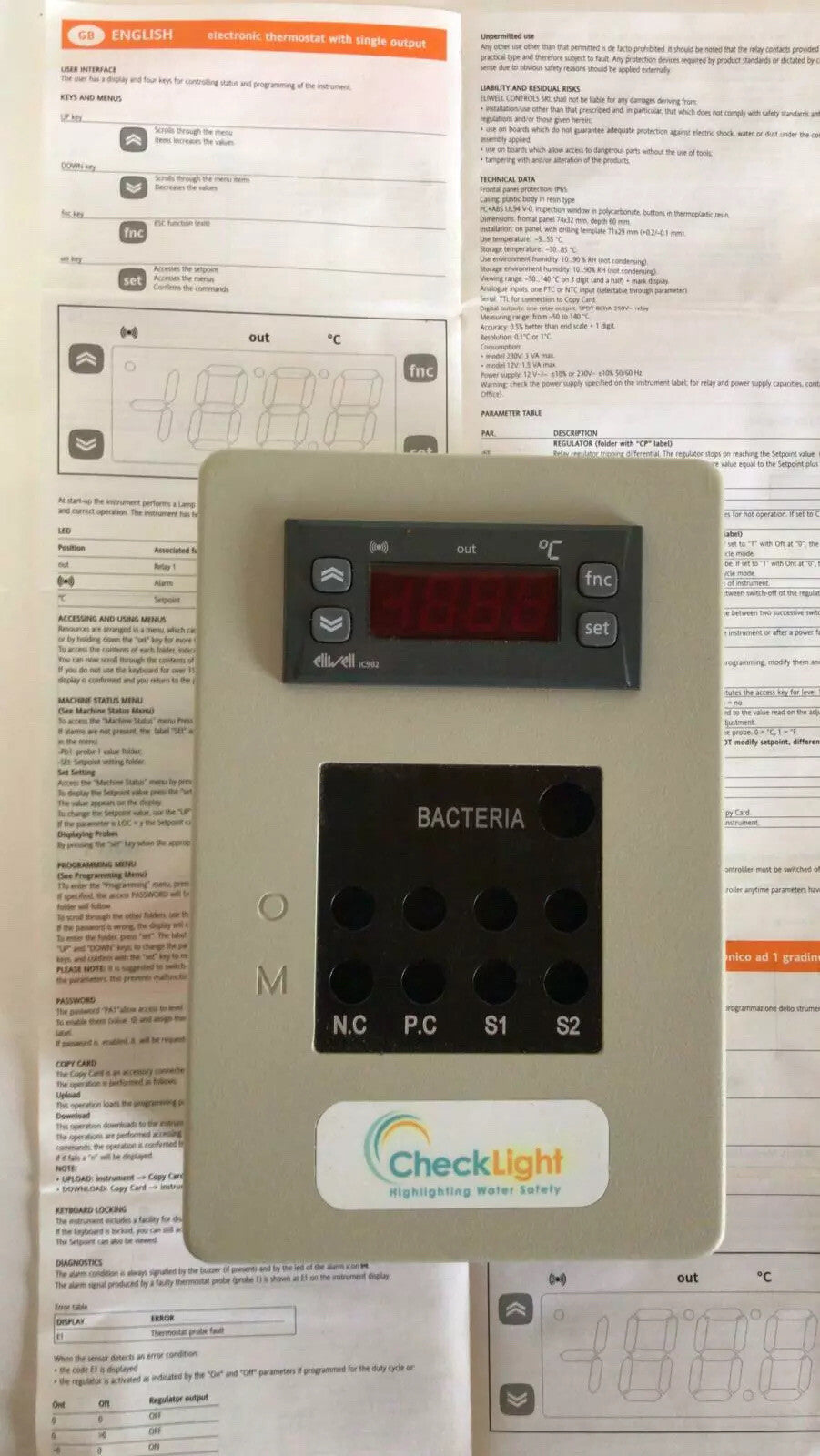Eliwell Bacterial Electronic Thermostat W/ IC902 For Vials Lab
