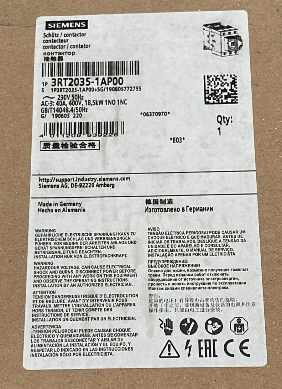 SIEMENS SIRIUS 3RT2035-1AP00 Relay Contactor 230V 50Hz