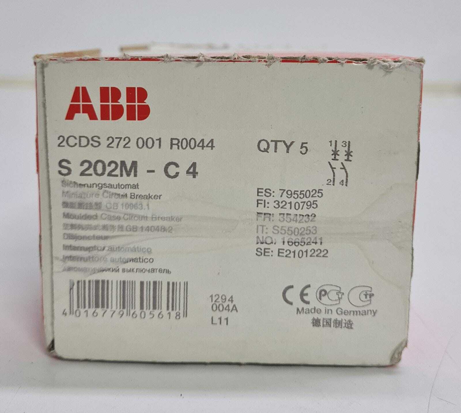 [LOT OF 5] NEW - ABB Circuit Breaker Air Switch S202M-C4 2POLE 4A