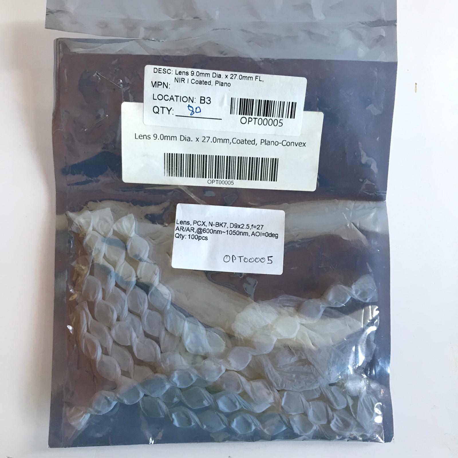80Pcs Lens 9MM PCX N-BK7  F=25 600N~1050NM  Coated Piano AOI+0deg AR/AR