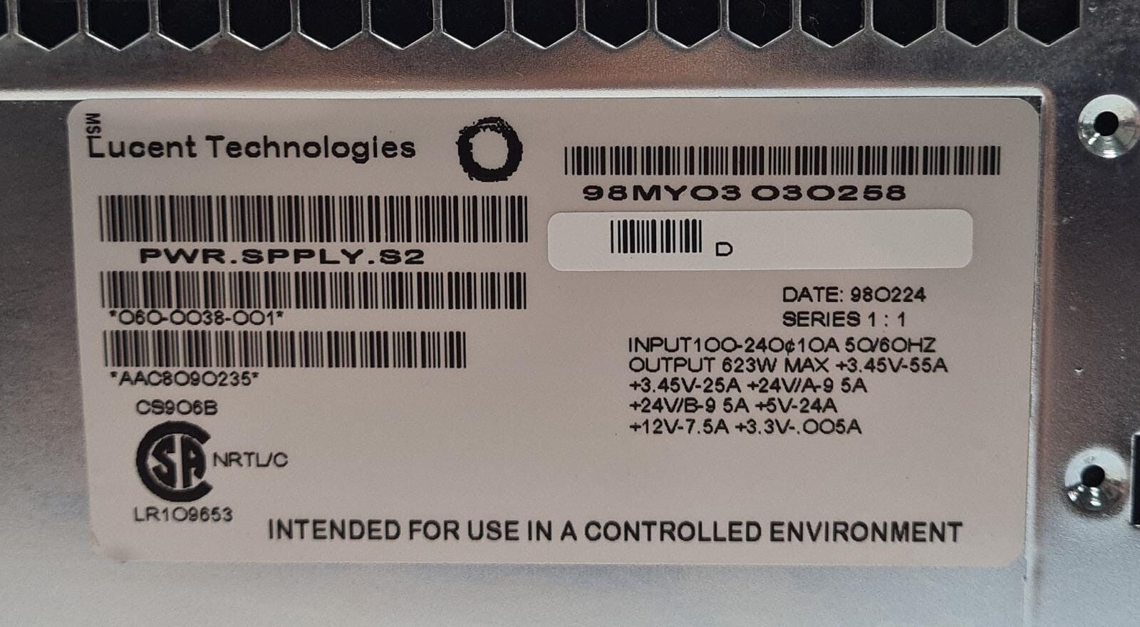 Lucent Technologies 060-0038-001 PWR.SPPLY.S2 POWER SUPPLY 623W for SGI OCTANE