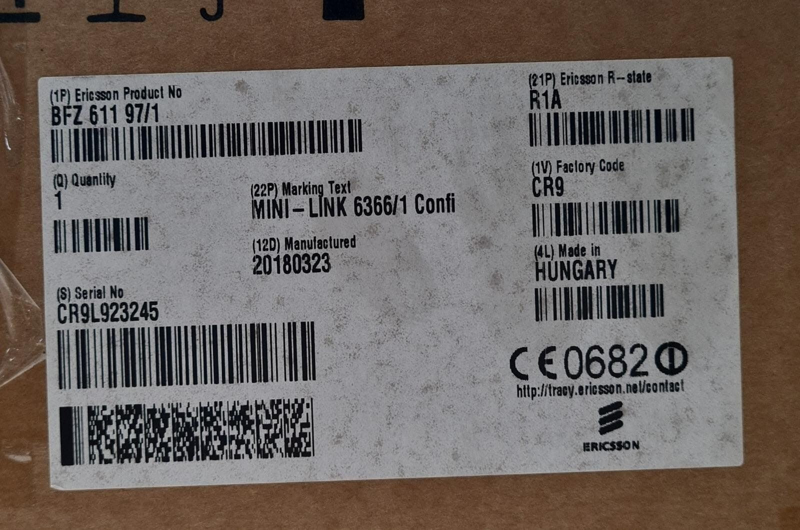 Ericsson Radio MINI-LINK 6366/1 Confi BFZ 611 97/1 R1A All-outdoor Baseband Node