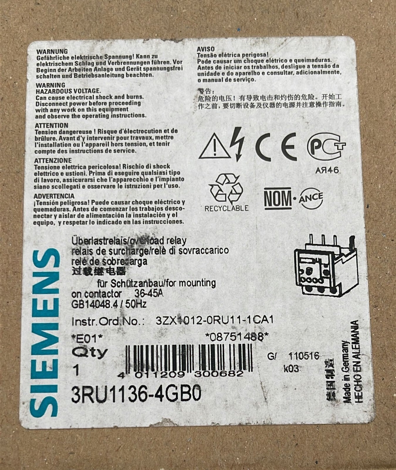 [LOT OF 2] NEW** Siemens 3RU1136-4GB0 Overload relay 46-45A