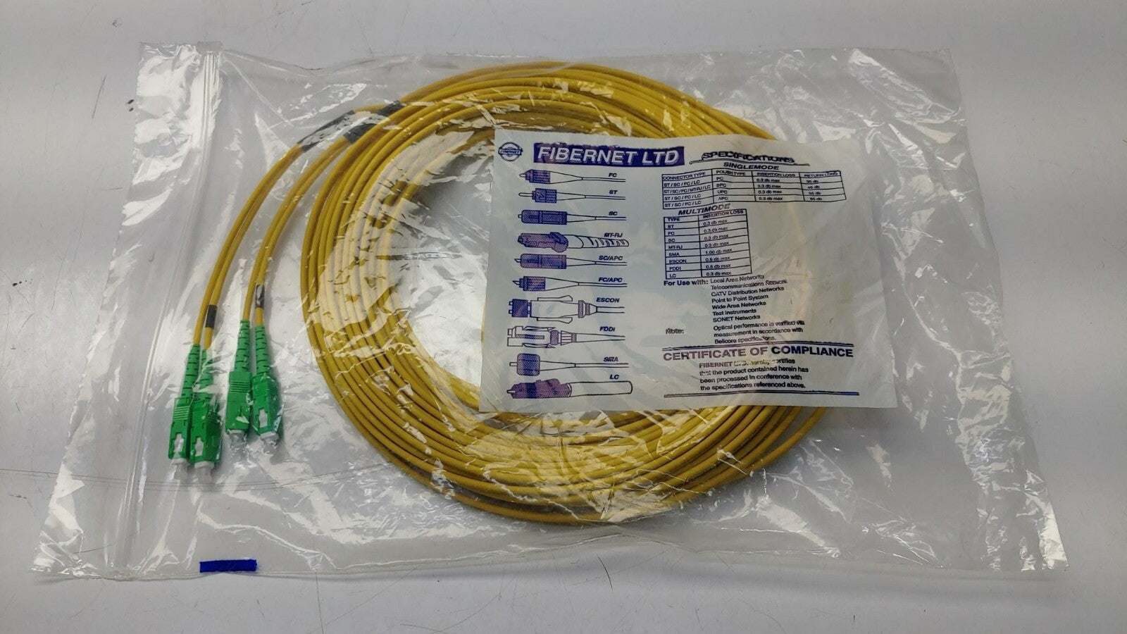Fibernet Fiber Optic Patchcord SC/APC-SC/APC S.M 9/125 DUPLEX 15M