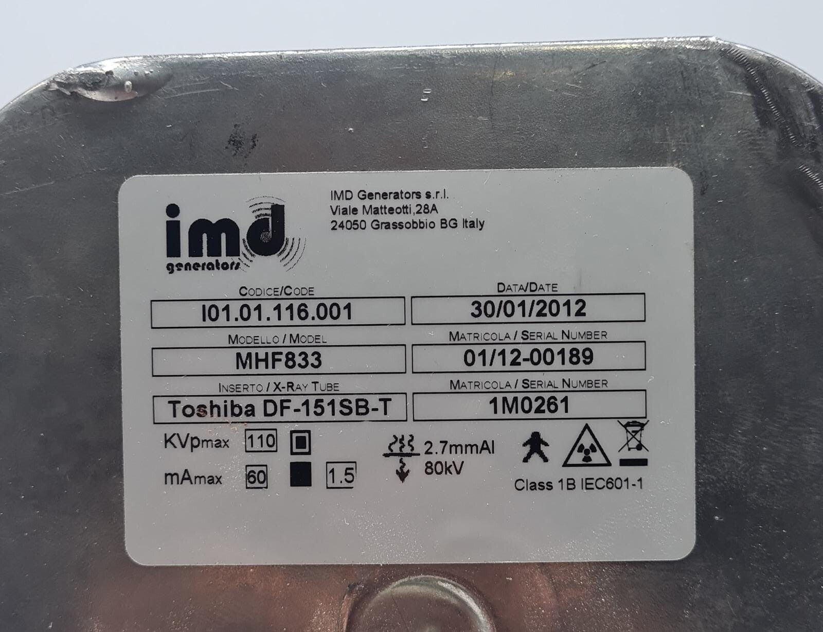 imd I01.01.116.001 MHF833 X-RAY TUBE Toshiba DF-151SB-T for PHILIPS Practix