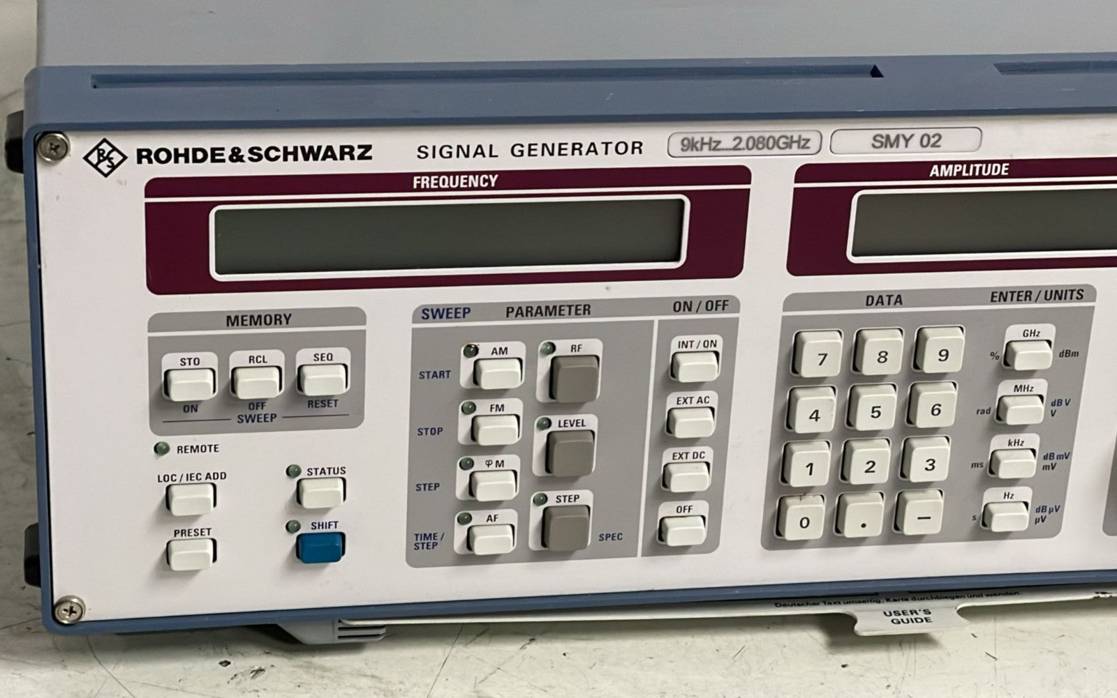 Rohde & Schwarz SMY 02 Signal Generator 9kHz...2.080GHz 1062.5502.12