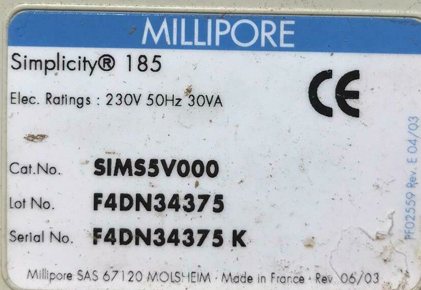 Millipore Simplicity 185 water purification Main Control Board PF05885-3