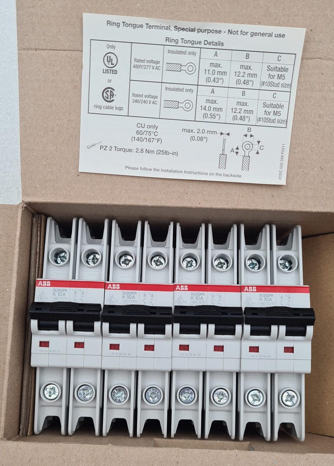 [LOT OF 4] NEW - ABB SU202PR-K10A Circuit Breaker 2CDS 272 327 R0427 2X10A