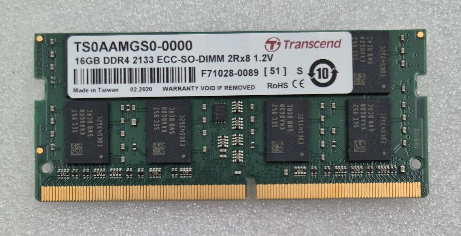 Transcend 16GB DDR4 2133 ECC SO-DIMM RAM close-up