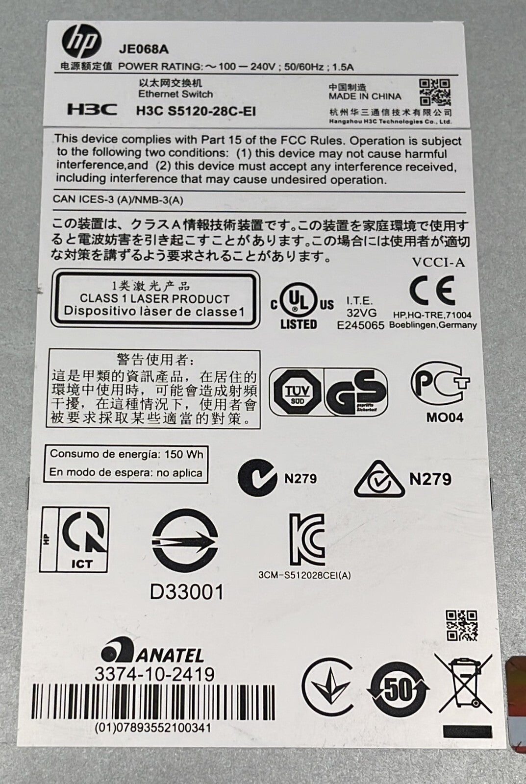 HP A5120 Series Switch JE068A 24-Ports H3C S5120-28C-EI Ethernet Switch