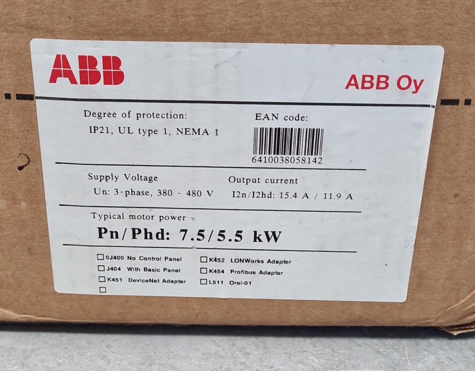 NEW - ABB Oy ACS550-01-015A-4 Inverter W/ ACS-CP-A 64691473 Control Panel