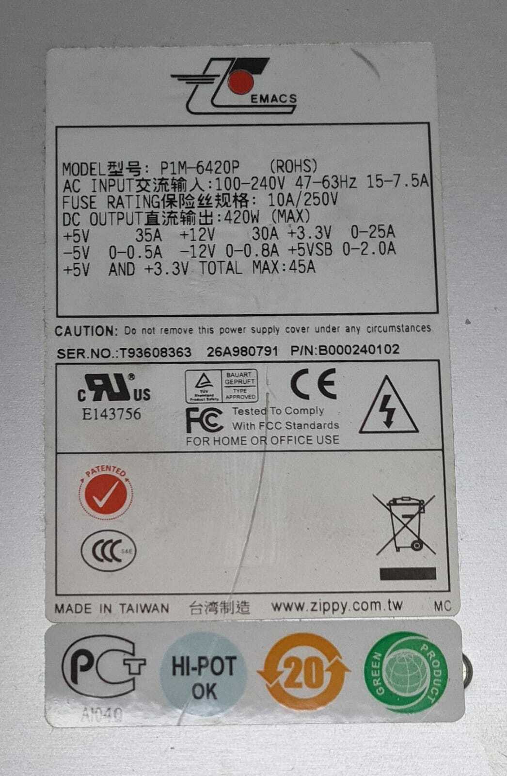 Lemacs P1M-6420P B000240102 Power Supply 420W
