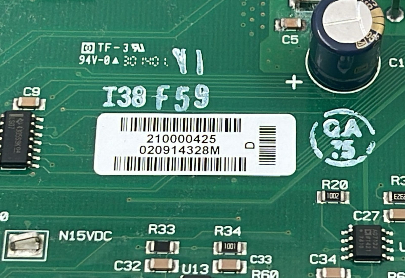 Waters 210000425 PCB serial label close-up