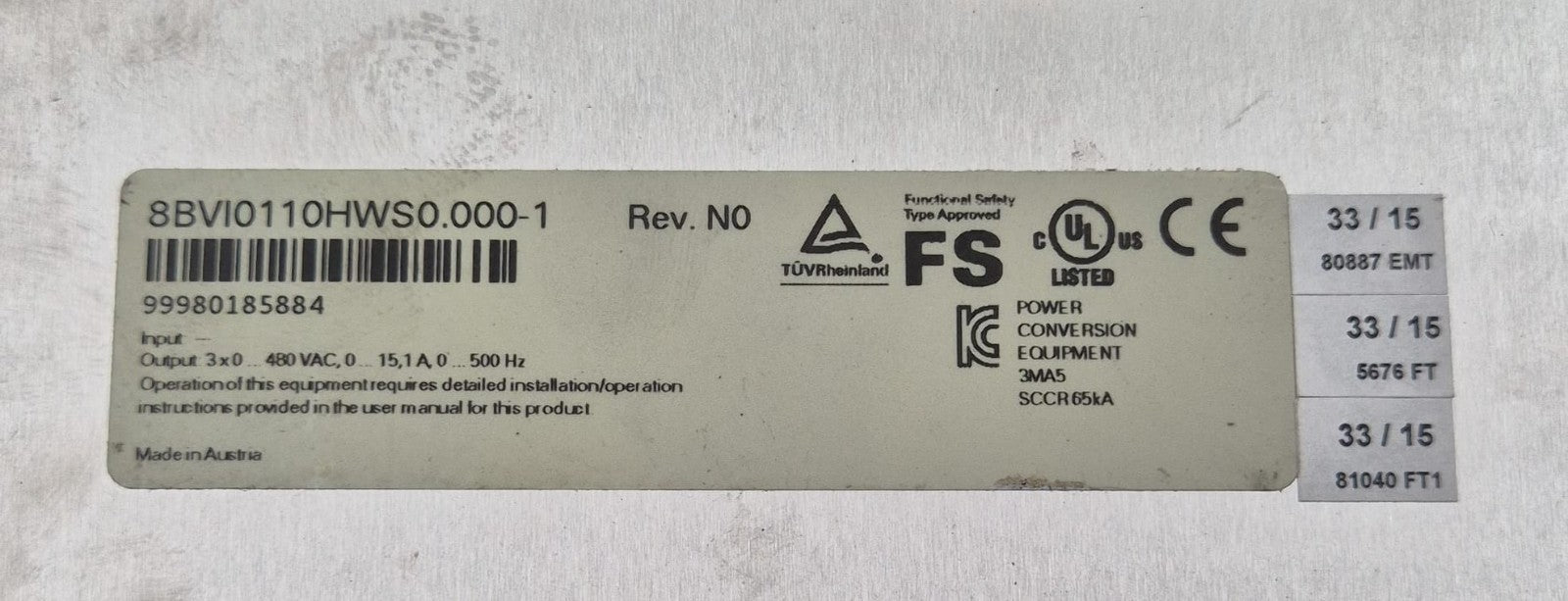 B&R Automation ACOPOS Multi I0110S 8BVI0110HWS0.000-1 industrial inverter