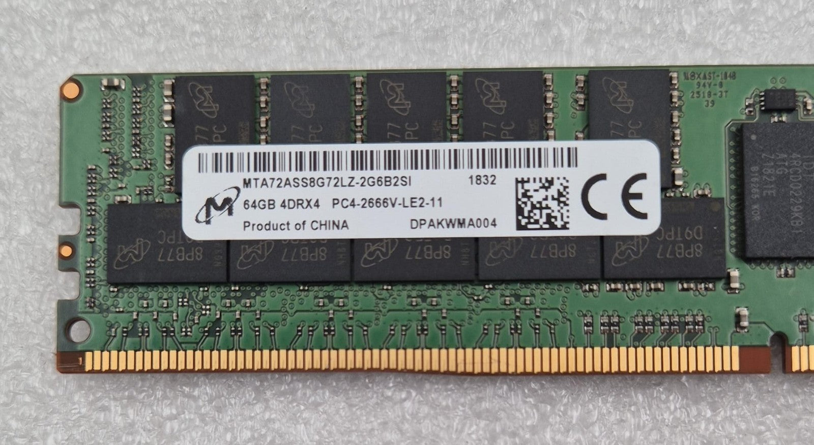 Micron 64GB 4DRX4 PC4-2666V MTA72ASS8G72LZ-2G6B2SI Server Memory RAM *HPE*