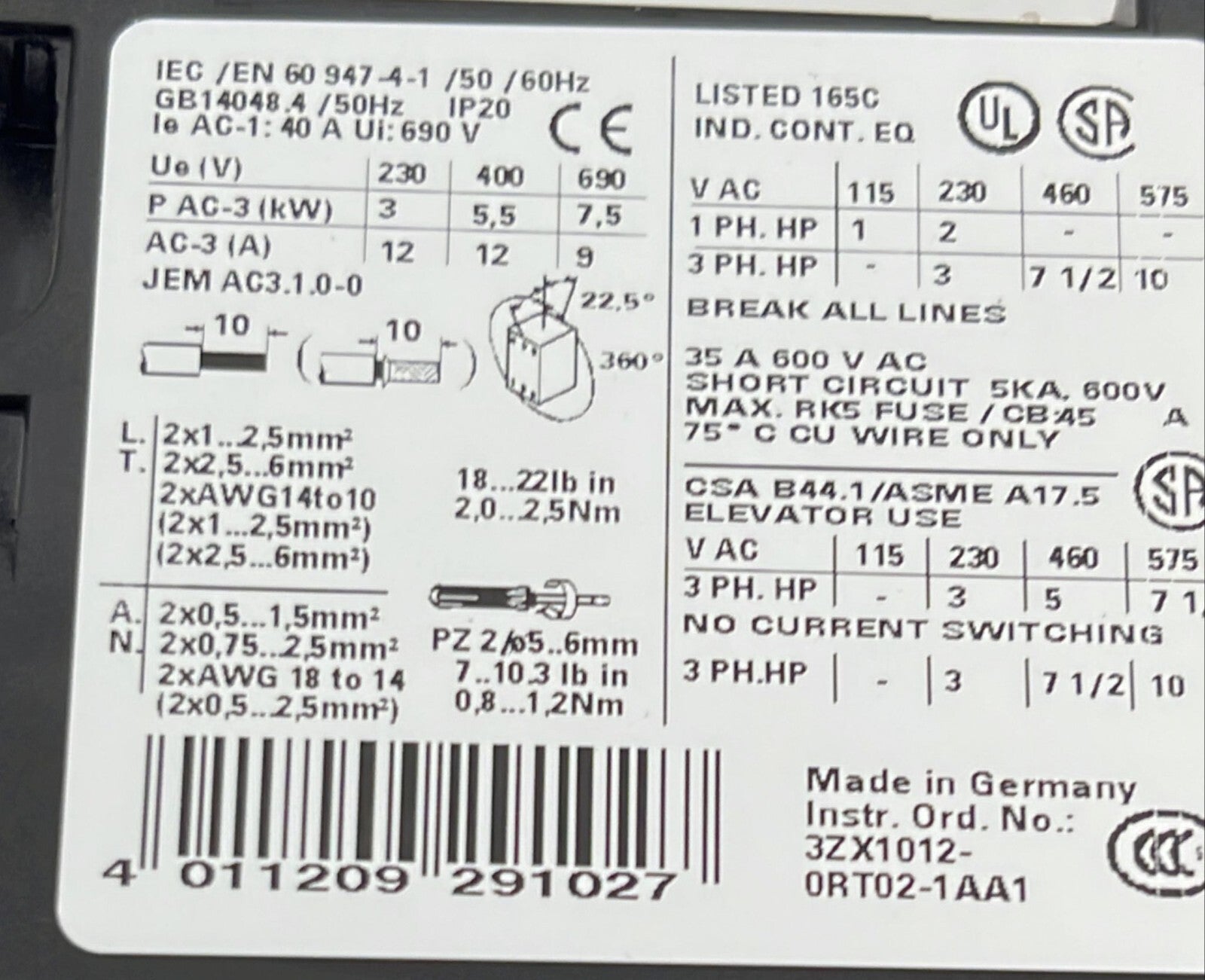 [LOT OF 10] **NEW** Siemens 3RT1024-1AP00 Auxiliary contactor 230V 50Hz