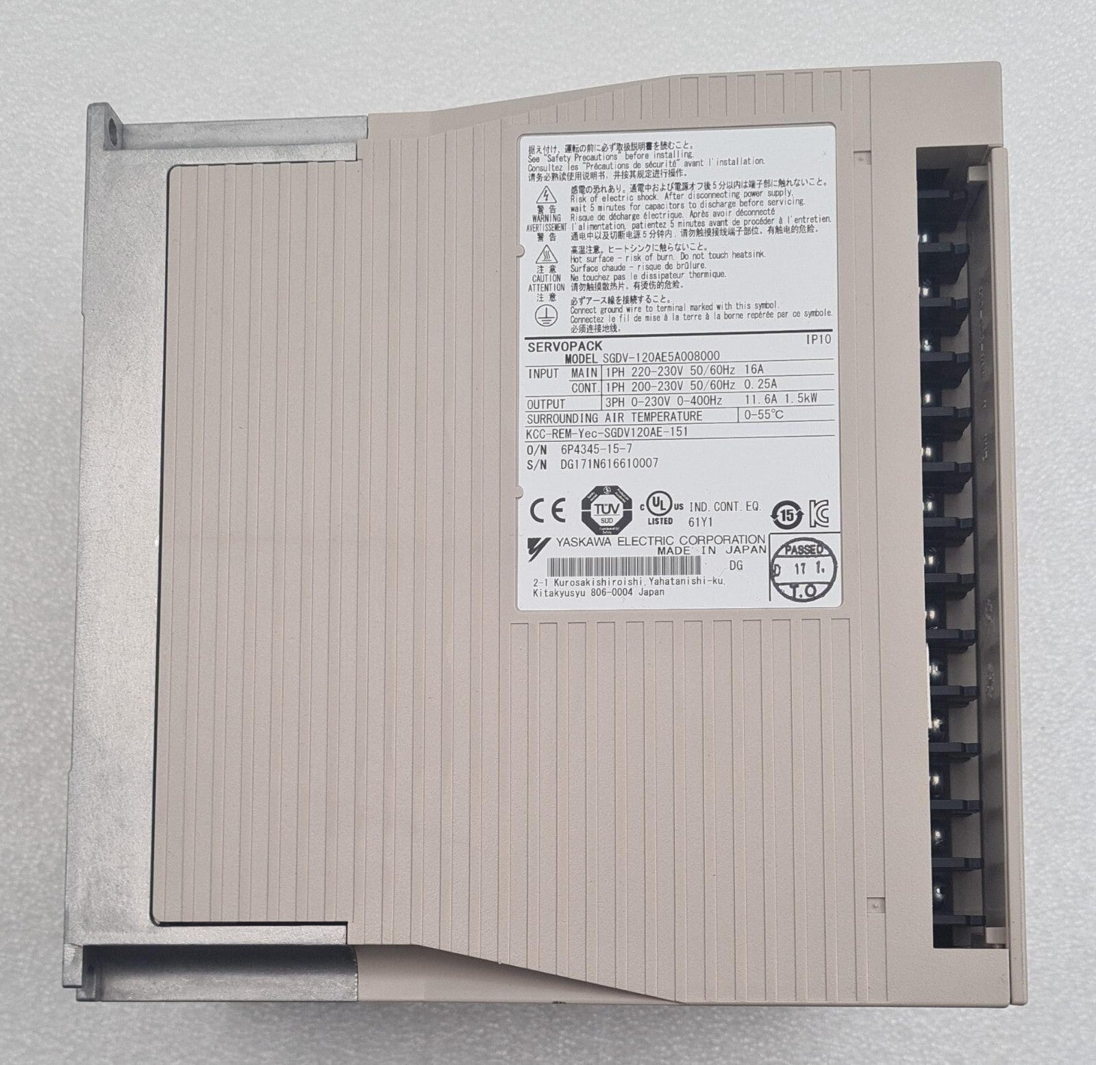 Yaskawa SGDV-120AE5A008000 servo drive left side panel