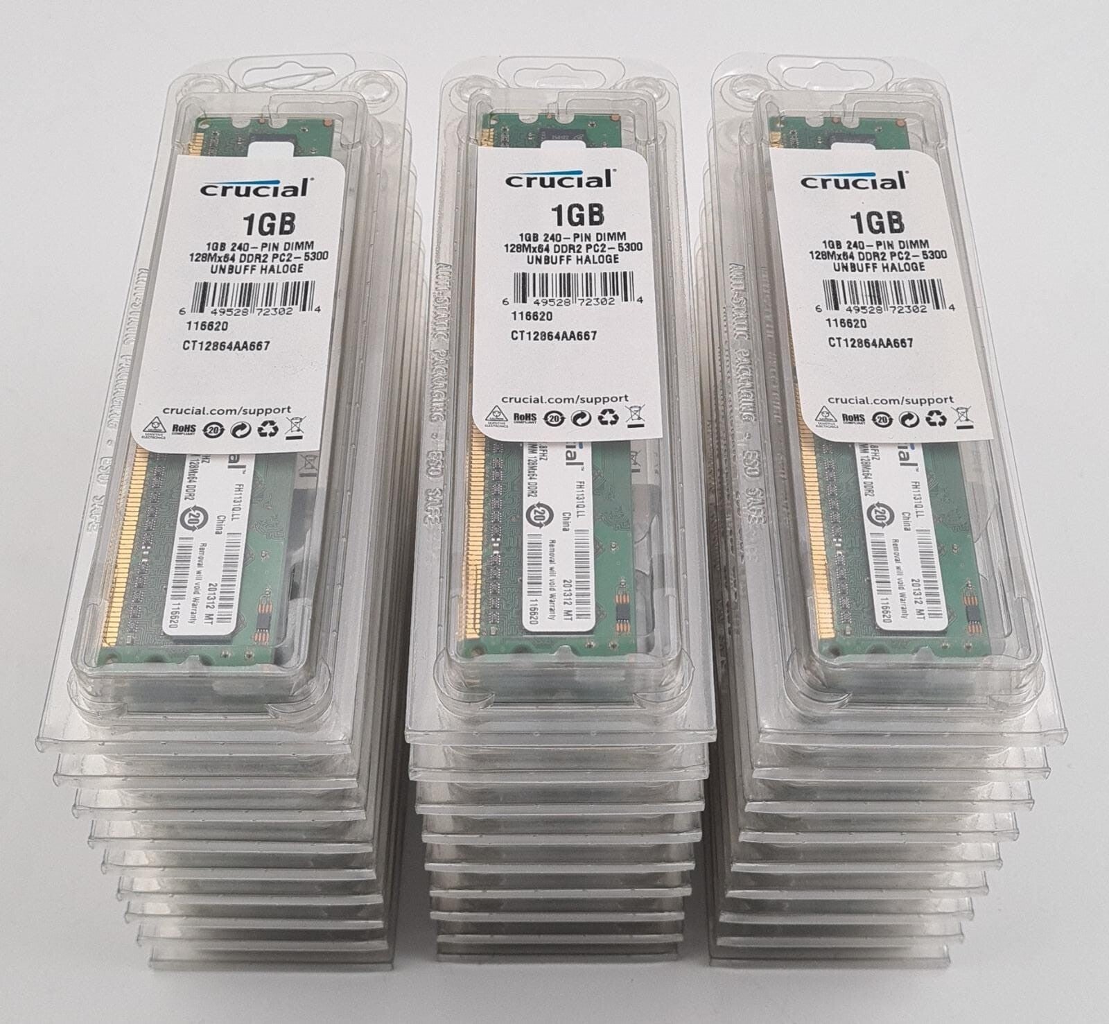 Crucial 1GB DDR2 240 pin DIMM PC2 5300 memory modules lot of 27