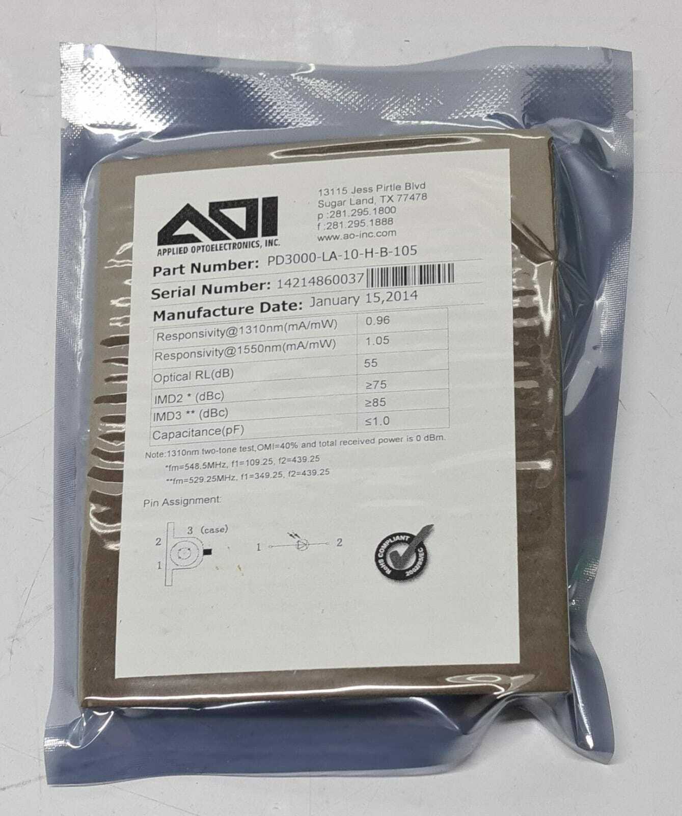 NEW - Applied Optoelectronics PD3000-LA-10-H-B-105 1310nm two-tone test 548.5MHz