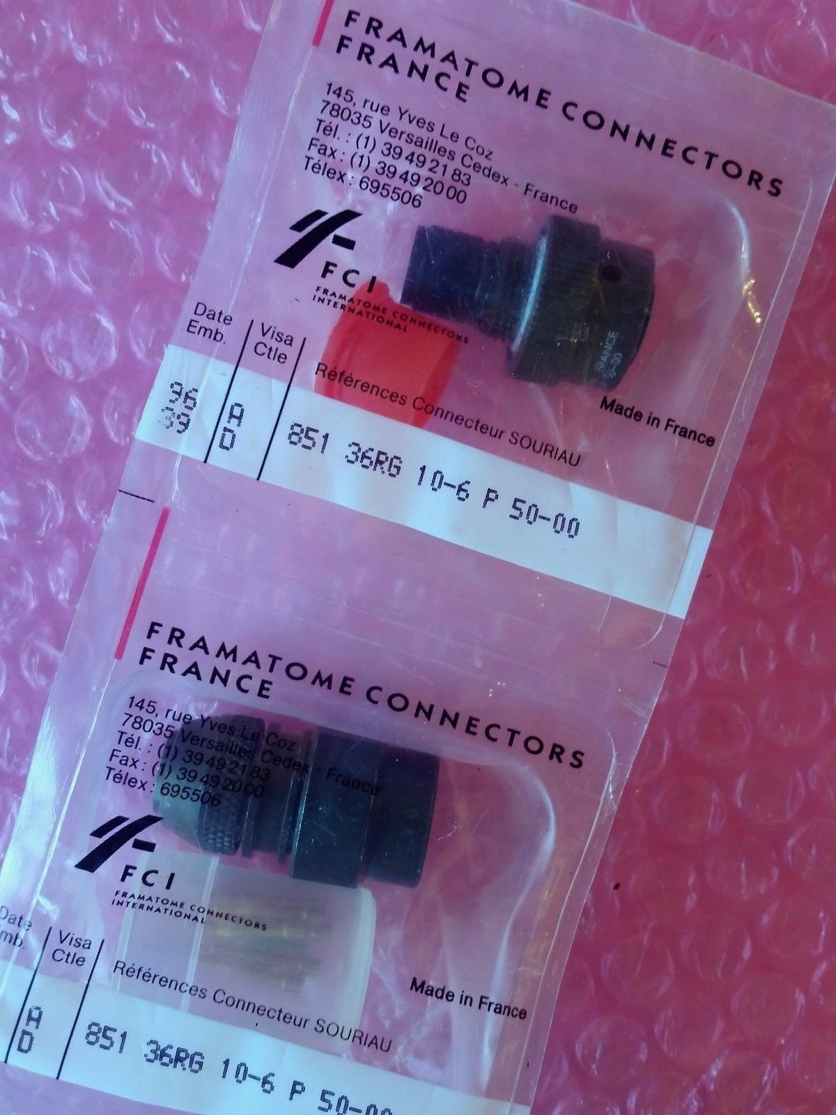 Fci 851 36RG106P50 Circular Mil Spec Connector 6 Pin With Gold Contacts