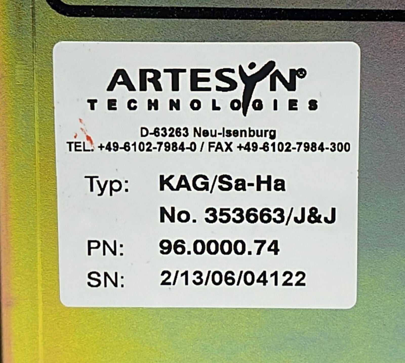 Artesyn Inter Power KAG-SAHA 96.0000.74 KAG/Sa-Ha No. 353663/J&J Sample Handler