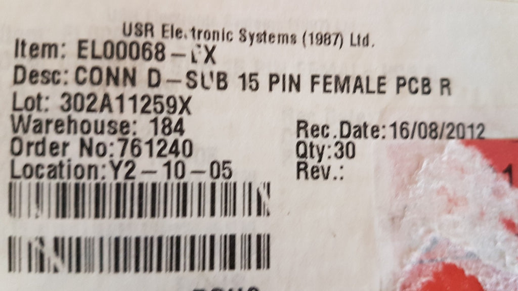 Conec Connector D Sub 15 Pin Female Pcb R 302A11259X El 00068 Ex Lot Of 30