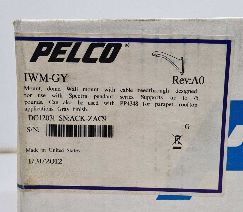 NEW - Schneider PELCO IWM-GY Rev: A0 Mount Dome Wall Mount With Cable