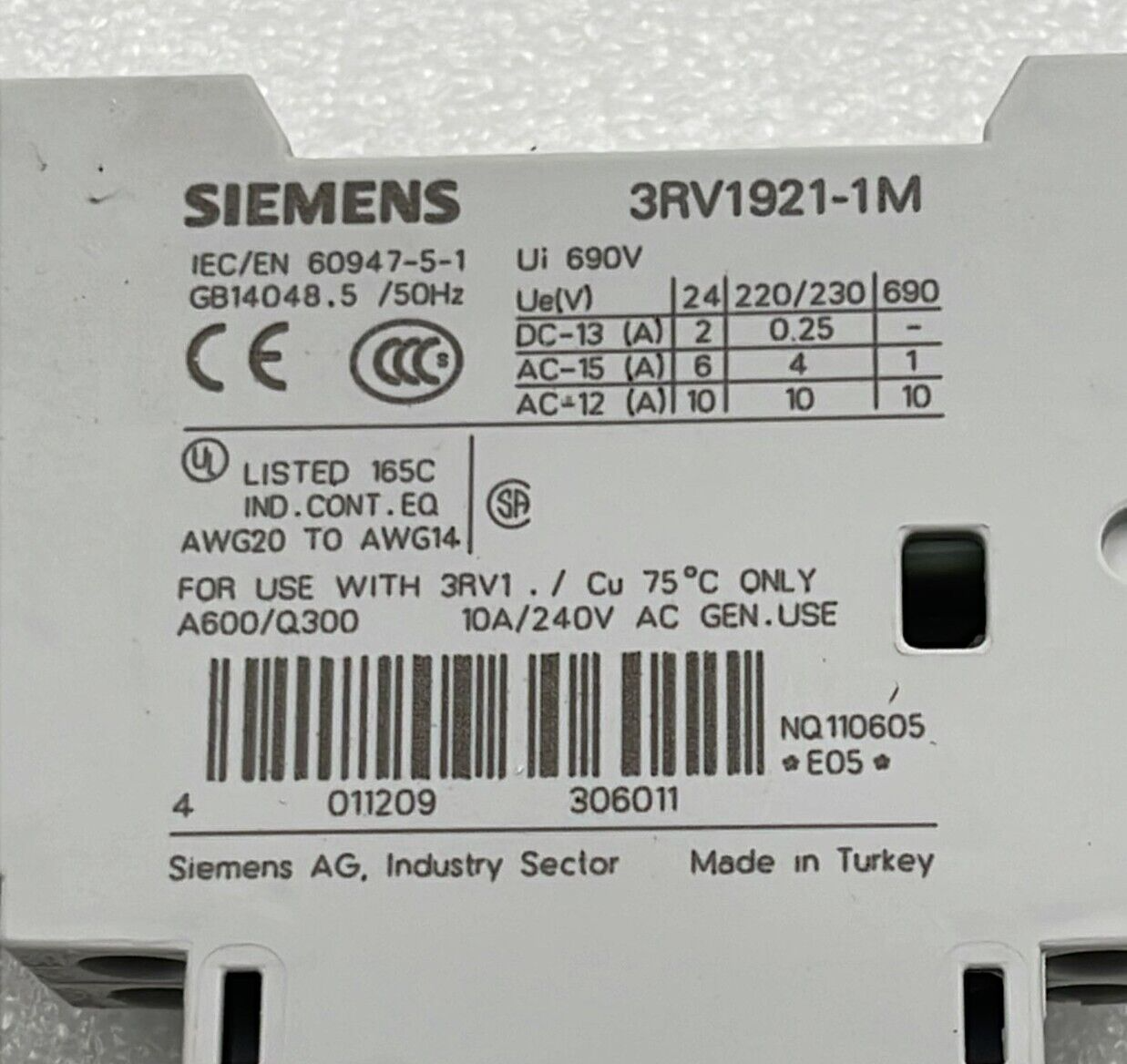 [LOT OF 7] NEW - Siemens 3RV1921-1M Alarm Switch GB14048.5/50Hz