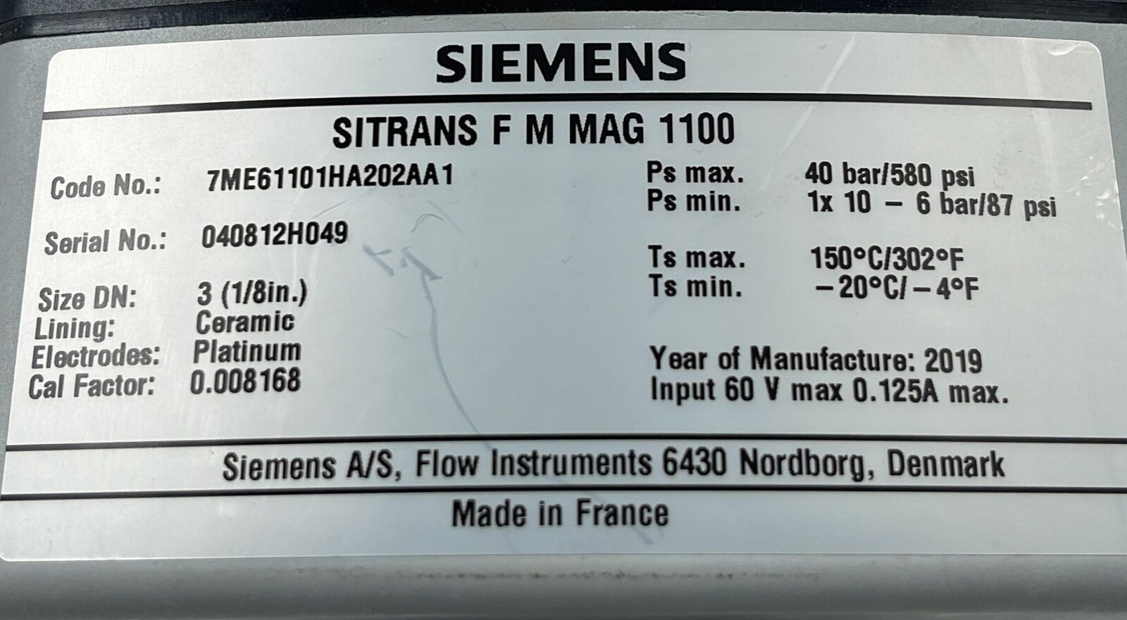 SIEMENS 7ME61101HA202AA1 SITRANS F M MAG 1100