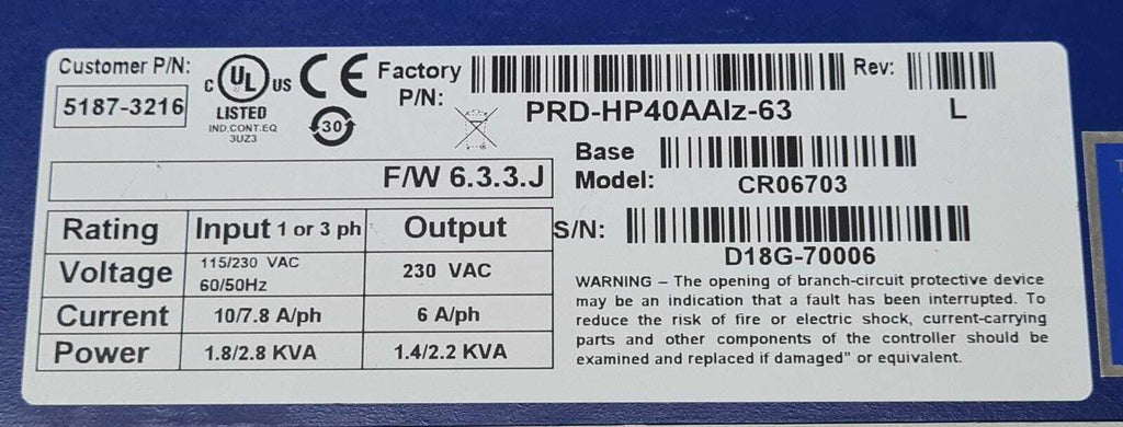 Kollmorgen CR06703 PRD-HP40AAIz-63 Servostar CD Servo Controller 5187-3216
