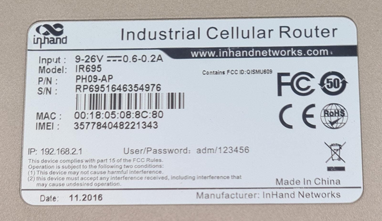 INHAND Industrial Cellular Router IR695 PH09-AP HSUPA IR695PH09