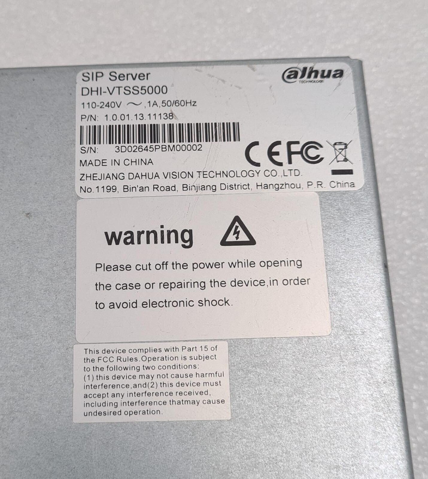 DAHUA SIP Server DHI-VTSS5000 1.0.01.13.11138 110-240V