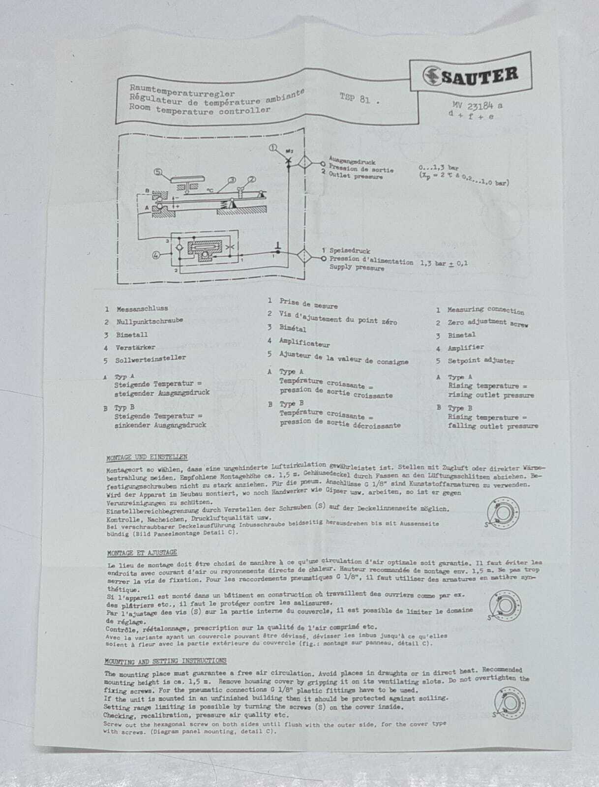 SAUTER TSP81A F117 Room Temperature Controller 0534 Switzerland