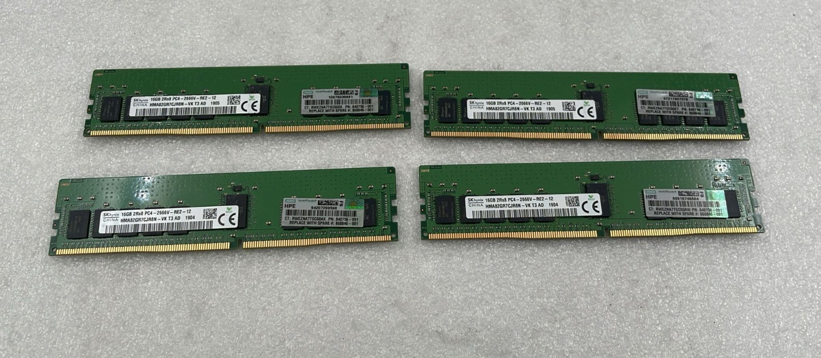 [LOT 4 PCS] SK HYNIX 16GB 2Rx8 PC4-2666V HMA82GR7CJR8N-VK DDR4 Memory Server RAM