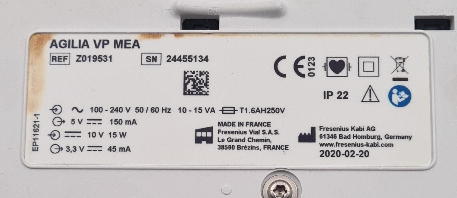 FRESENIUS KABI AGILIA VP MEA Infusion Pump REF Z019531 - FOR PARTS